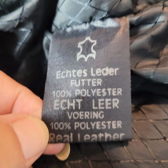 Vintage 80s Leather Flight Jacket M Black Long Belted Hidden Zip Biker Moto - Picture 14 of 16